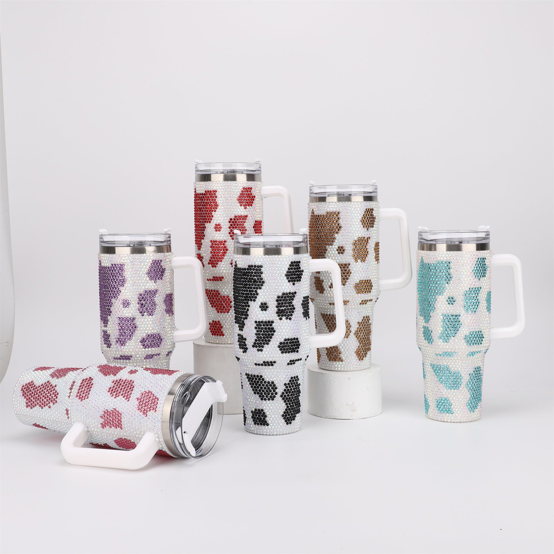 Wholesale Tumbler Cow Pattern Diamond 40oz Car Cup Straw Cup Ice Bullies Cup
